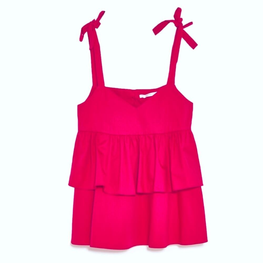 Zara Pink Poplin Bows and Frills Tank Top - Size L